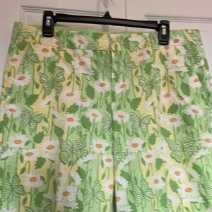 Women’s sz 12 Lilly Pulitzer Socialite Butterfly Cuff Capri Pants Yellow Green